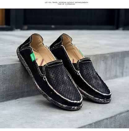 Men's Vintage Perforated Canvas Slip On Casual Loafers
