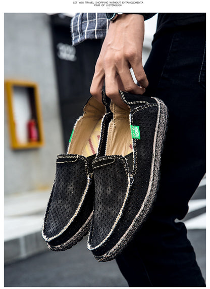 Men's Vintage Perforated Canvas Slip On Casual Loafers