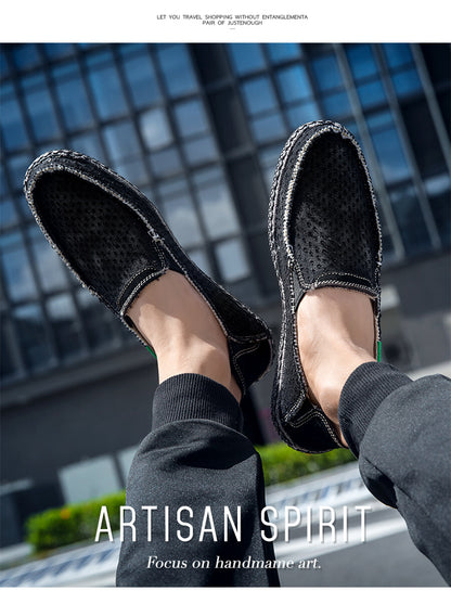 Men's Vintage Perforated Canvas Slip On Casual Loafers