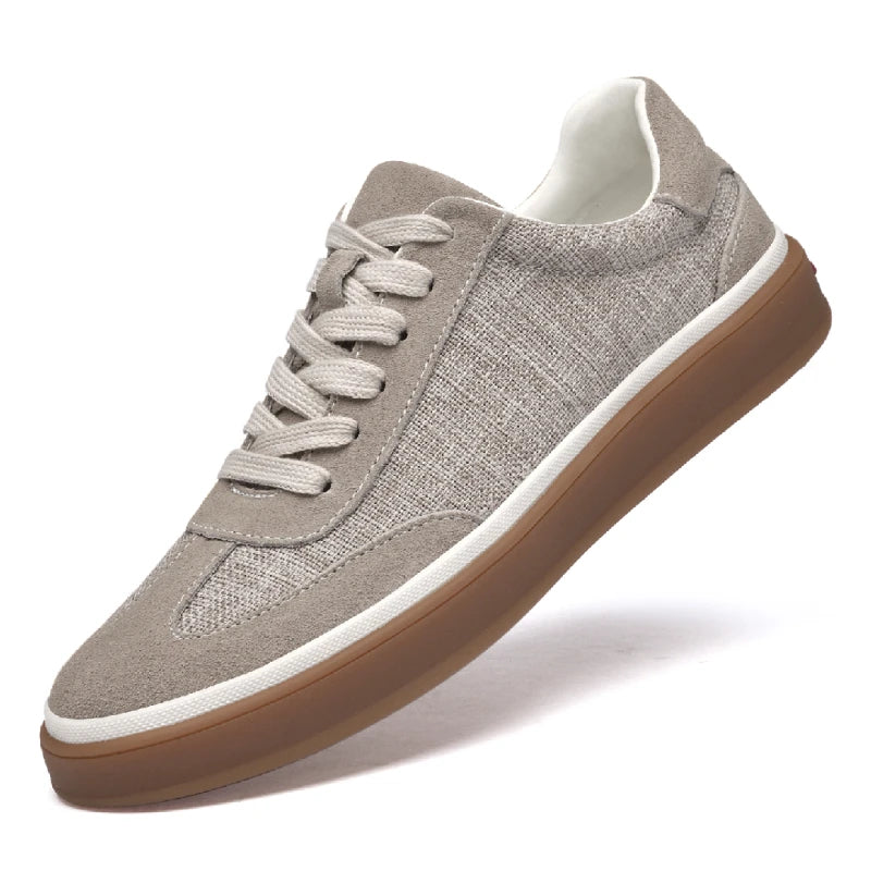 Mens Nubuck Suede Spliced Linen Low Top Casual Sneakers