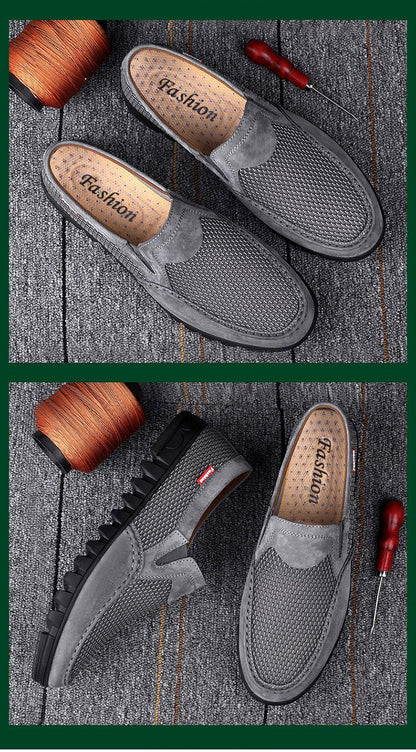 VILOCY Men's Breathable Mesh Slip On Driving Loafers In Grey
