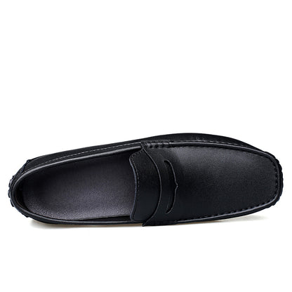 VILOCY Men's Leather Heightening Penny Slip On Driving Loafers In Black