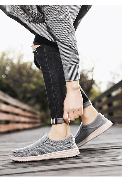 Men's Breathable Woven Canvas Slip On Causal Boat Loafers