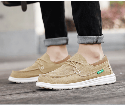 Vilocy Men's Lace Up Denim Canvas Slip On Casual Boat Loafers In Khaki