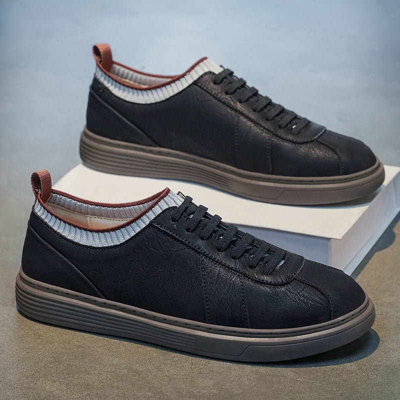Men Knit Collar Lace‑up Casual Leather Sneakers