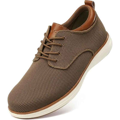 VILOCY Men's Wide Breathable Knit Lace Up Oxford Casual Shoes In Brown