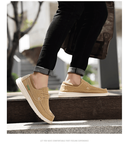 Vilocy Men's Lace Up Denim Canvas Slip On Casual Boat Loafers In Khaki