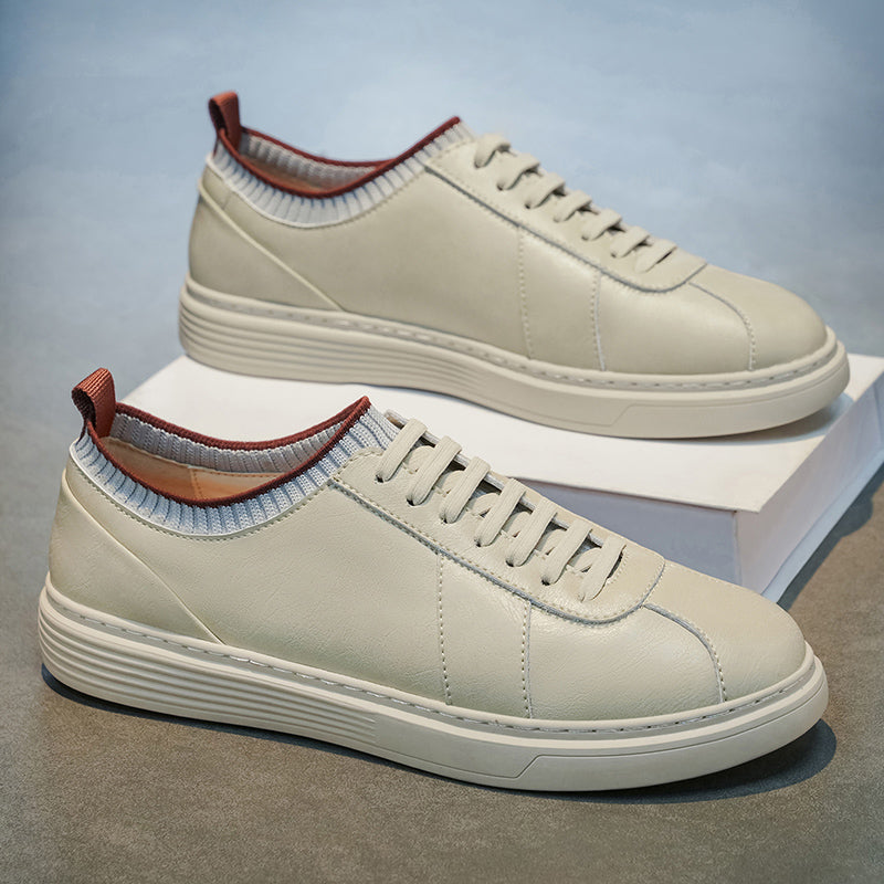 Men Knit Collar Lace‑up Casual Leather Sneakers