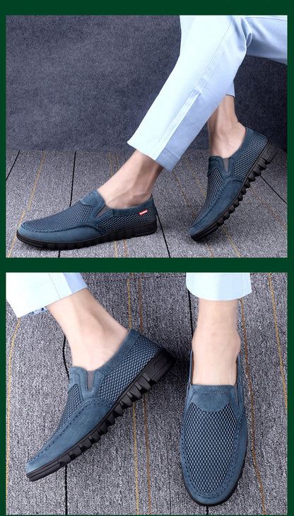 VILOCY Men's Breathable Mesh Slip On Driving Loafers In Blue