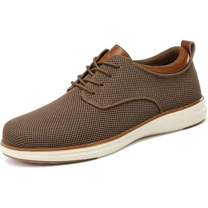 VILOCY Men's Wide Breathable Knit Lace Up Oxford Casual Shoes In Brown