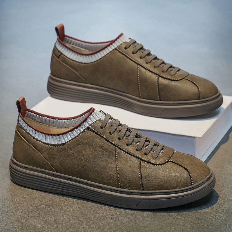 Men Knit Collar Lace‑up Casual Leather Sneakers