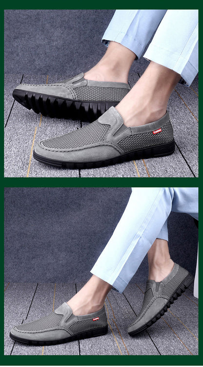 VILOCY Men's Breathable Mesh Slip On Driving Loafers In Grey