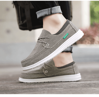 Vilocy Men's Lace Up Denim Canvas Slip On Casual Boat Loafers In Grey