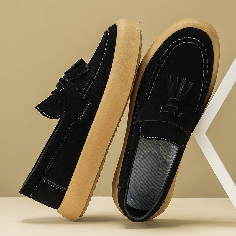 Mens Tassel Suede Slip‑On Loafers Shoes