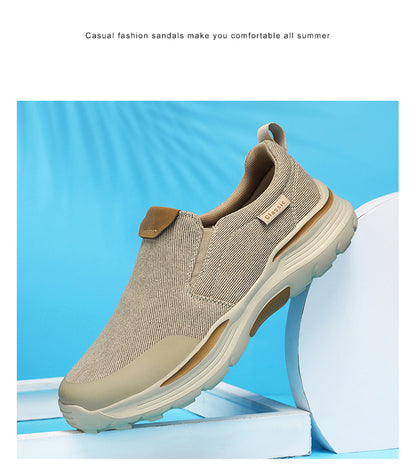 Men's Striped Canvas Slip On Platform Walking Sneakers