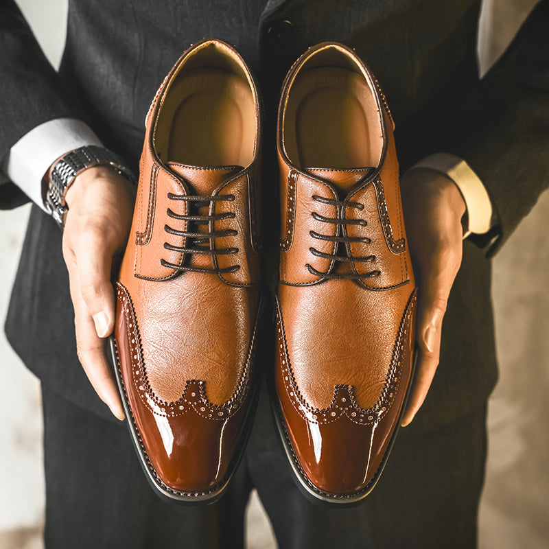 Men's Vintage Leather Brogue Lace‑up Dress Shoes