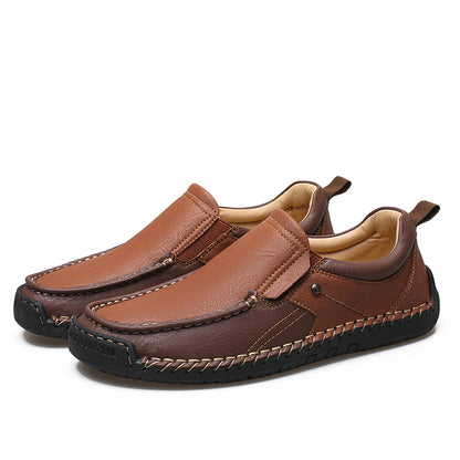 Vilocy Men Casual Hand Stitched Soft Leather Loafers In Brown