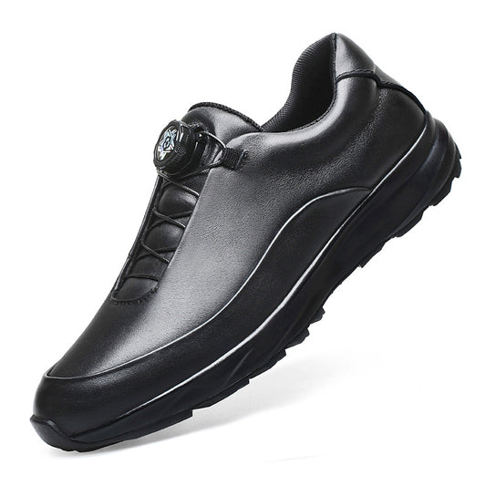 VILOCY Men’s Rotary Buckle Black Leather Casual Sneakers In Black