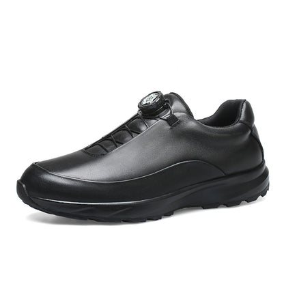 Men’s Rotary Buckle Black Leather Casual Sneakers
