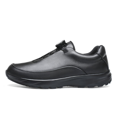 VILOCY Men’s Rotary Buckle Black Leather Casual Sneakers In Black