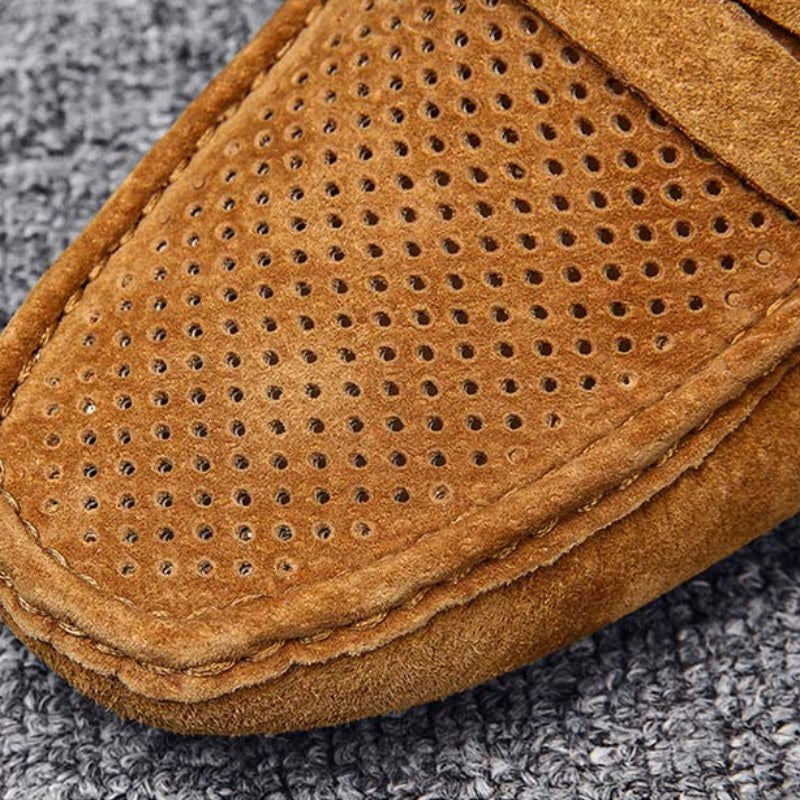 Men's Perforated Suede Backless Penny Casual Driving Mules