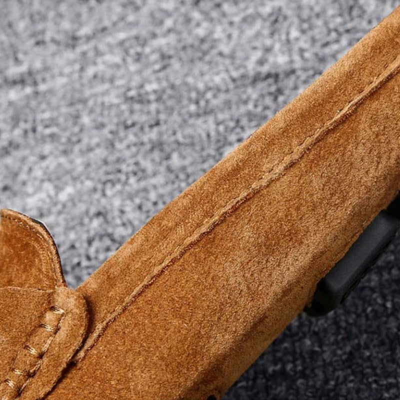Men's Perforated Suede Backless Penny Casual Driving Mules