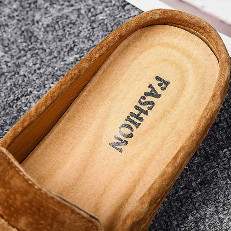 Men's Perforated Suede Backless Penny Casual Driving Mules