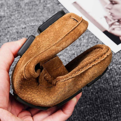 Men's Perforated Suede Backless Penny Casual Driving Mules