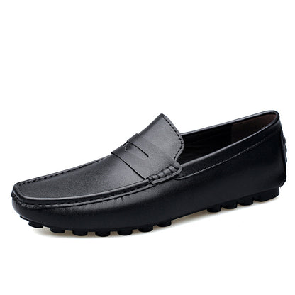 VILOCY Men's Leather Heightening Penny Slip On Driving Loafers In Black