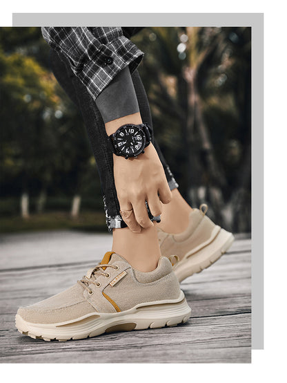 Men's Striped Canvas Lace Up Platform Casual Walking Sneakers