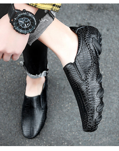 VILOCY Men's Crocodile Embossed Slip On Casual Driving Loafers In Black