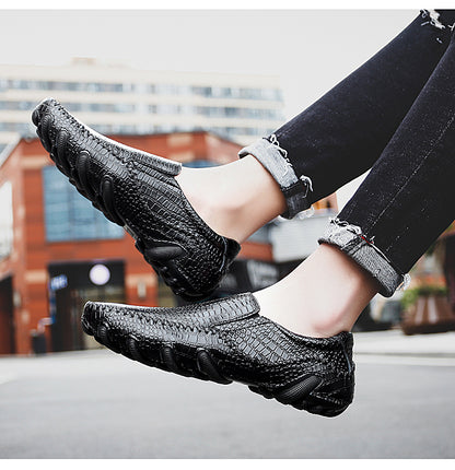 VILOCY Men's Crocodile Embossed Slip On Casual Driving Loafers In Black