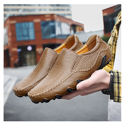 VILOCY Men's Crocodile Embossed Slip On Casual Driving Loafers In Brown
