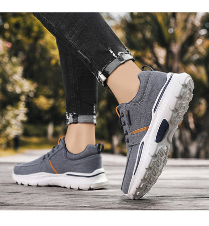 Men's Striped Canvas Lace Up Platform Casual Walking Sneakers