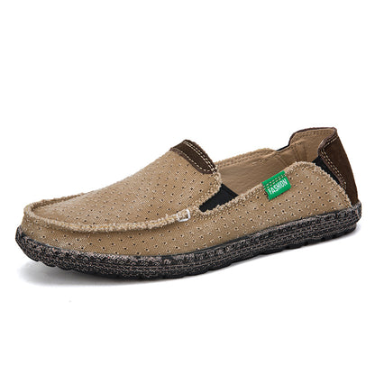 Men's Vintage Perforated Canvas Slip On Casual Loafers