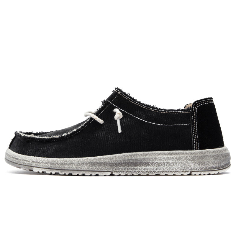 Men's Lace Up Vintage Canvas Slip On Casual Boat Loafers