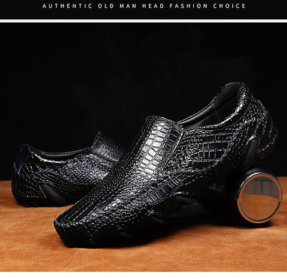 VILOCY Men's Crocodile Embossed Slip On Casual Driving Loafers In Black