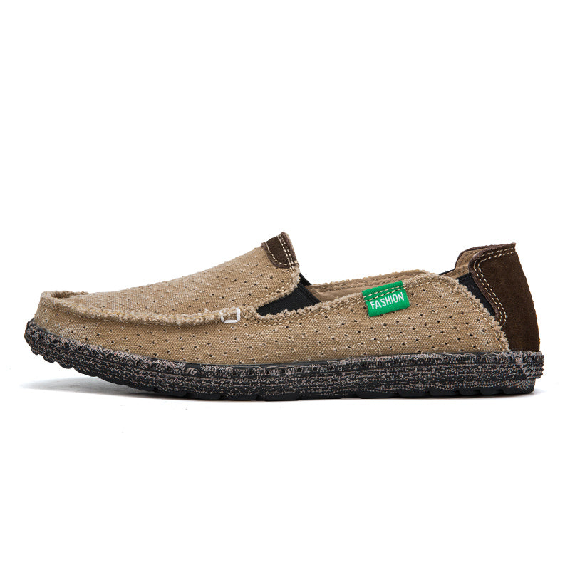 Men's Vintage Perforated Canvas Slip On Casual Loafers