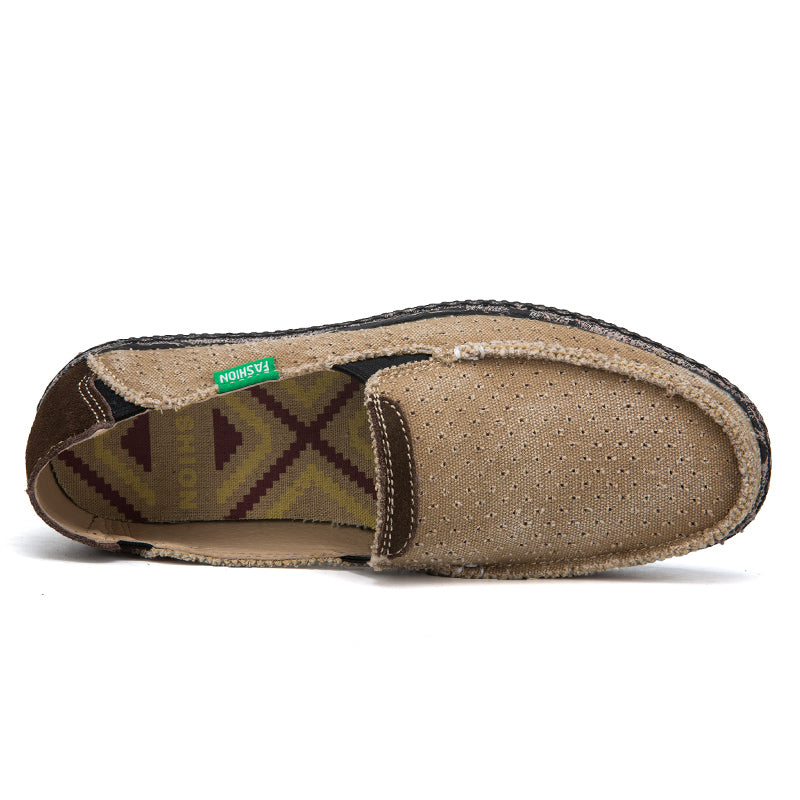 Men's Vintage Perforated Canvas Slip On Casual Loafers