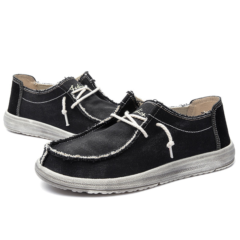Men's Lace Up Vintage Canvas Slip On Casual Boat Loafers
