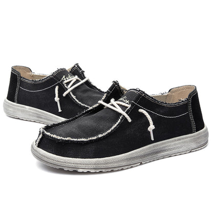 Men's Lace Up Vintage Canvas Slip On Casual Boat Loafers