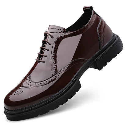 VILOCY Men's Lace Up Patent Leather Brogue Oxford Shoes In Brown