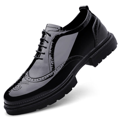 VILOCY Men's Lace Up Patent Leather Brogue Oxford Shoes In Black