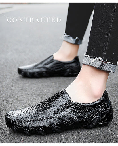 VILOCY Men's Crocodile Embossed Slip On Casual Driving Loafers In Black