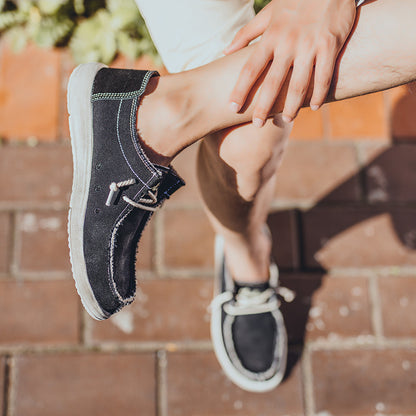 Men's Lace Up Vintage Canvas Slip On Casual Boat Loafers