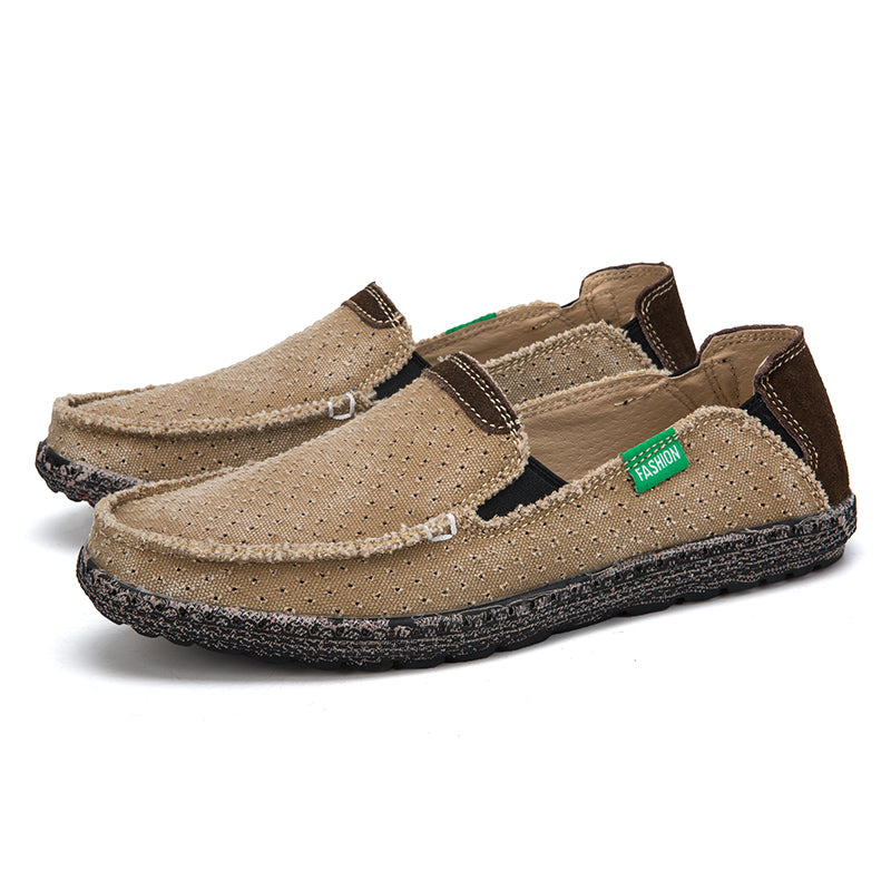 Men's Vintage Perforated Canvas Slip On Casual Loafers