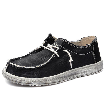 Men's Lace Up Vintage Canvas Slip On Casual Boat Loafers