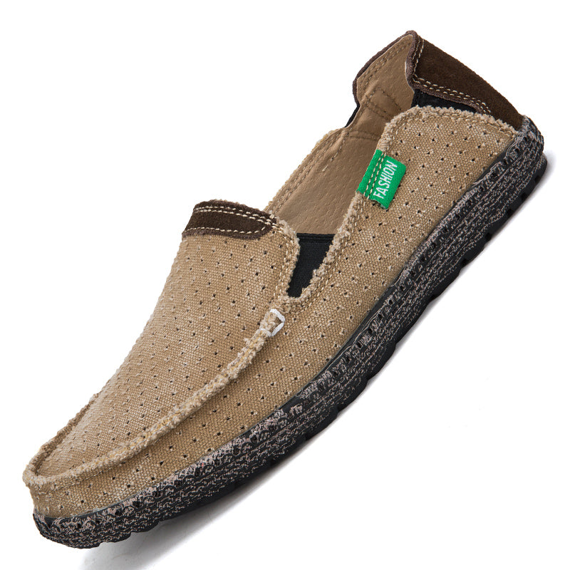Men's Vintage Perforated Canvas Slip On Casual Loafers