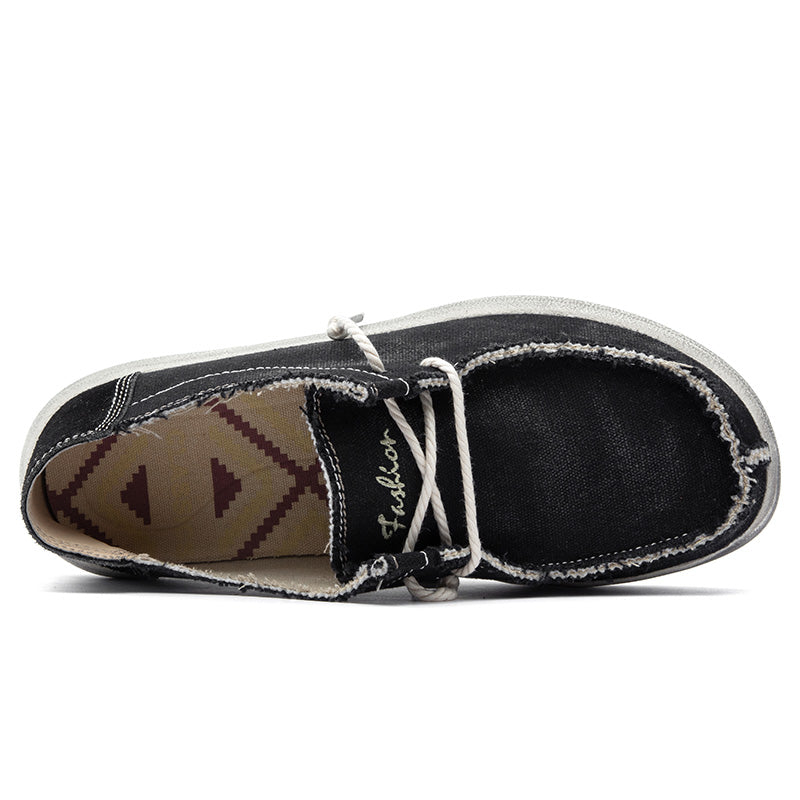 Men's Lace Up Vintage Canvas Slip On Casual Boat Loafers