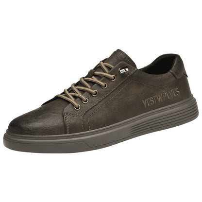 VILOCY Men's Low-Tops Vintage Leather Platform Casual Skate Shoes In Brown